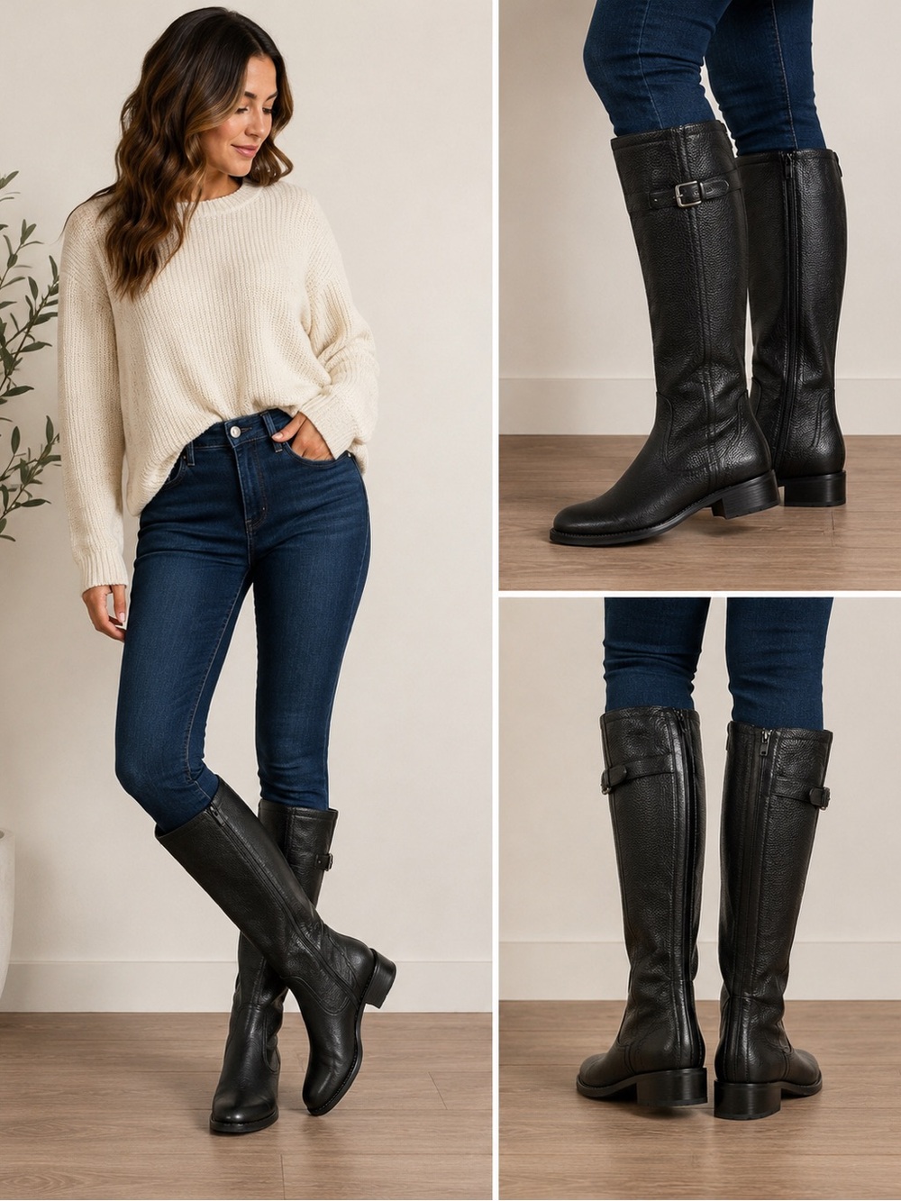 Cole Haan Women’s Black Leather Knee High Riding Boots Size 9 Made in Italy